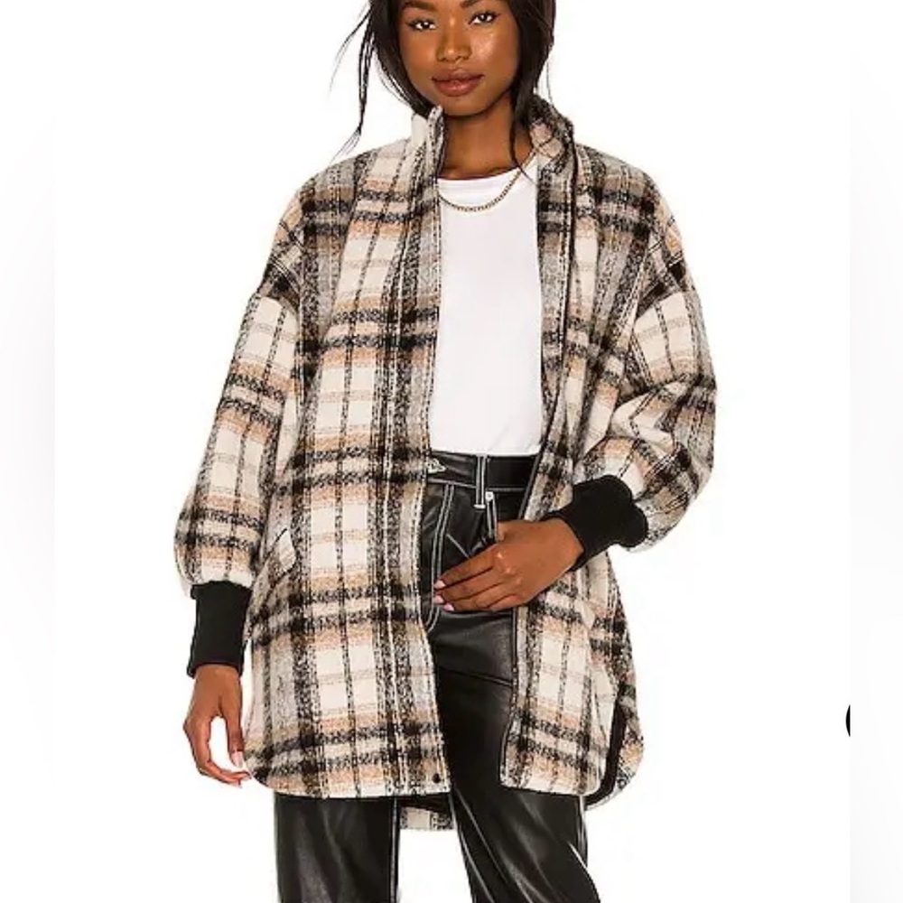 BB Dakota by Steve Madden Plaid Times Coat Black and Cream Jacket pockets Fall